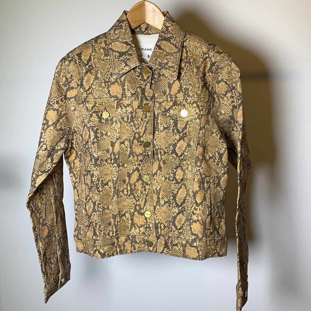 Frame Snakeskin-Print coated denim Jacket